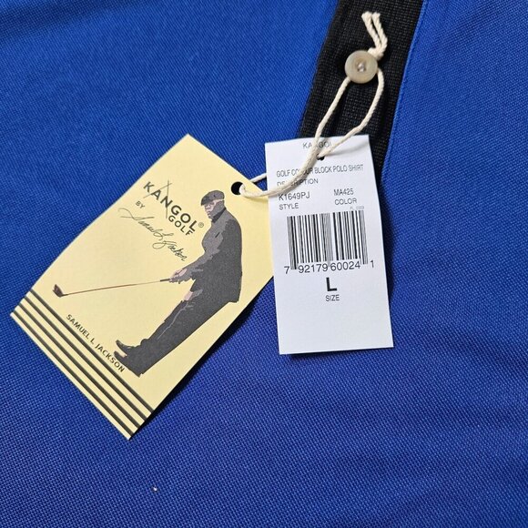 Kangol X Samuel L Jackson Color Block Golf Polo Shirt Blue White Mens Large NEW - Picture 3 of 9